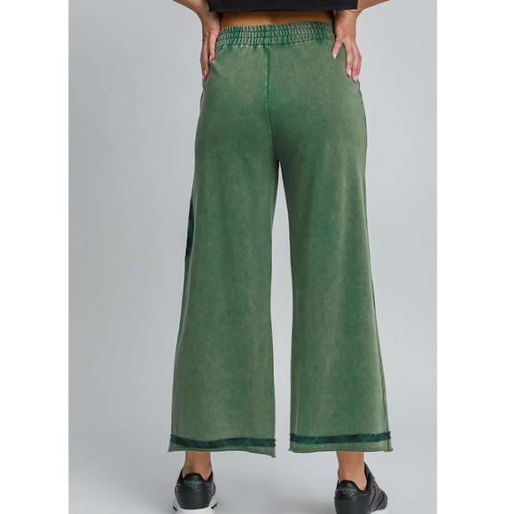 "The Harmony" Umgee Mineral Wash Peace Sign Plaid Pants - Picture 3 of 4